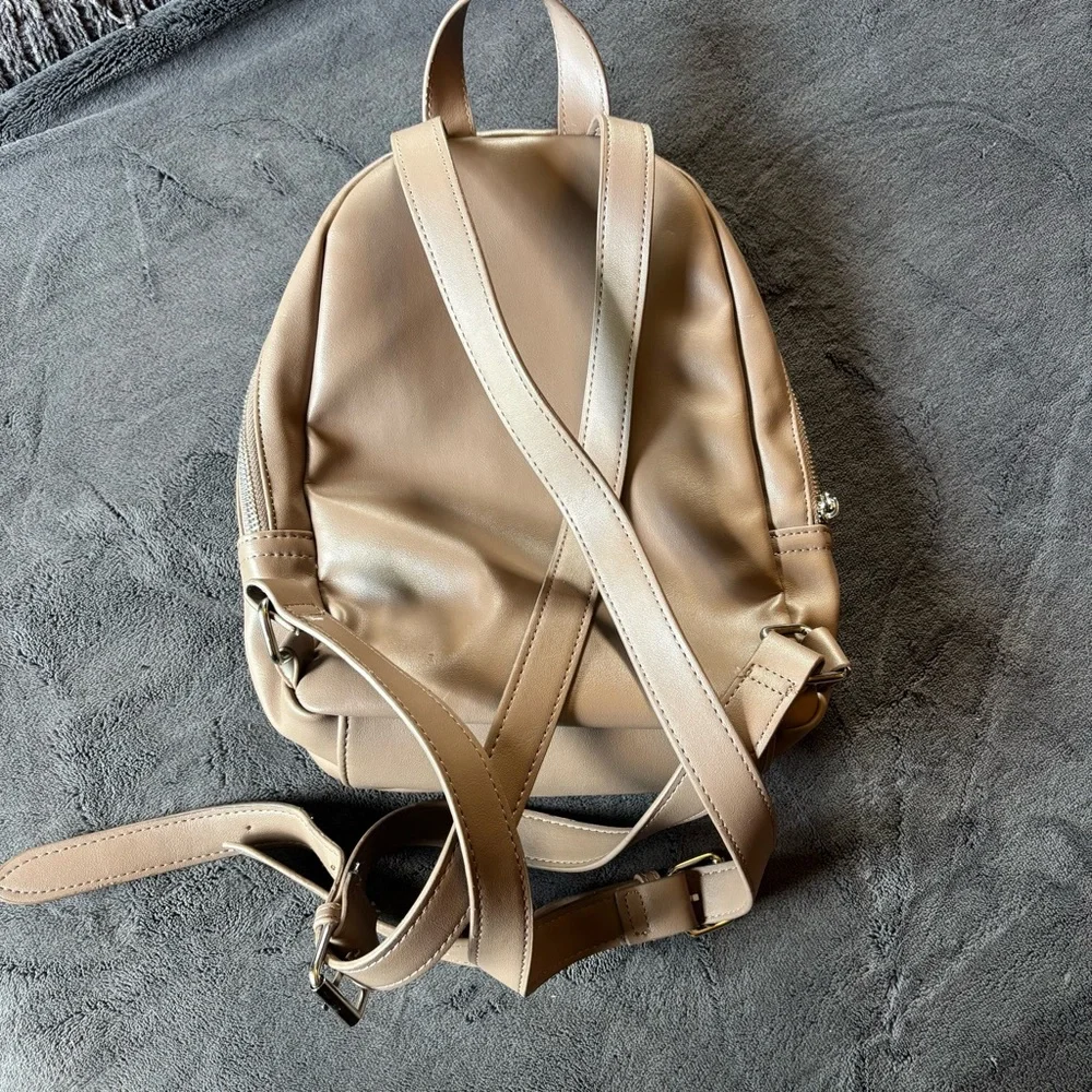 New Steve Madden Backpack Purse, Faux Leather, Silver Hardware, Taupe / Tan